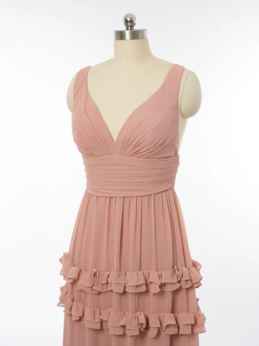 Princess V-Neck Sleeveless Bridesmaid Dresses with Split Side simple gentle atmospheric and unique desi Bring summer colors to enhance whiteness