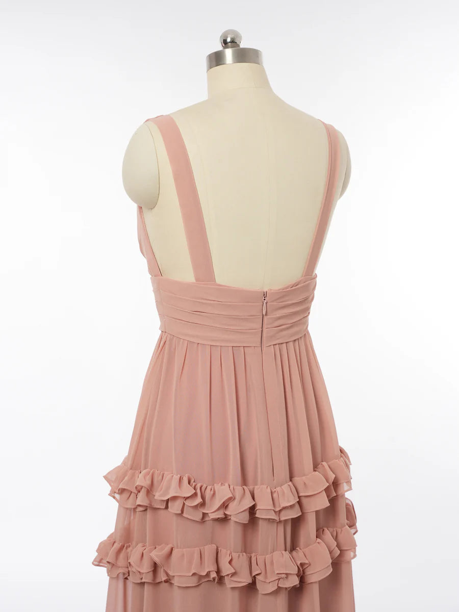 Princess V-Neck Sleeveless Bridesmaid Dresses with Split Side simple gentle atmospheric and unique desi Bring summer colors to enhance whiteness