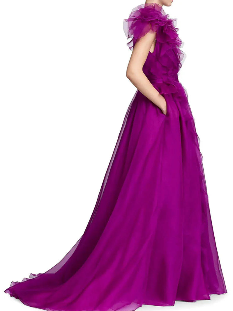 Princess V Neck Sleeveless Floor-length Long Formal Evening Floar Dresses with Split Side simple gentle atmospheric and unique desi Bring summer colors to enhance whiteness