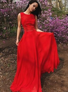 Prom Dresses Classy Two Piece Round Neck Red Chiffon Prom Dress with Appliques simple gentle atmospheric and unique desi Bring summer colors to enhance whiteness