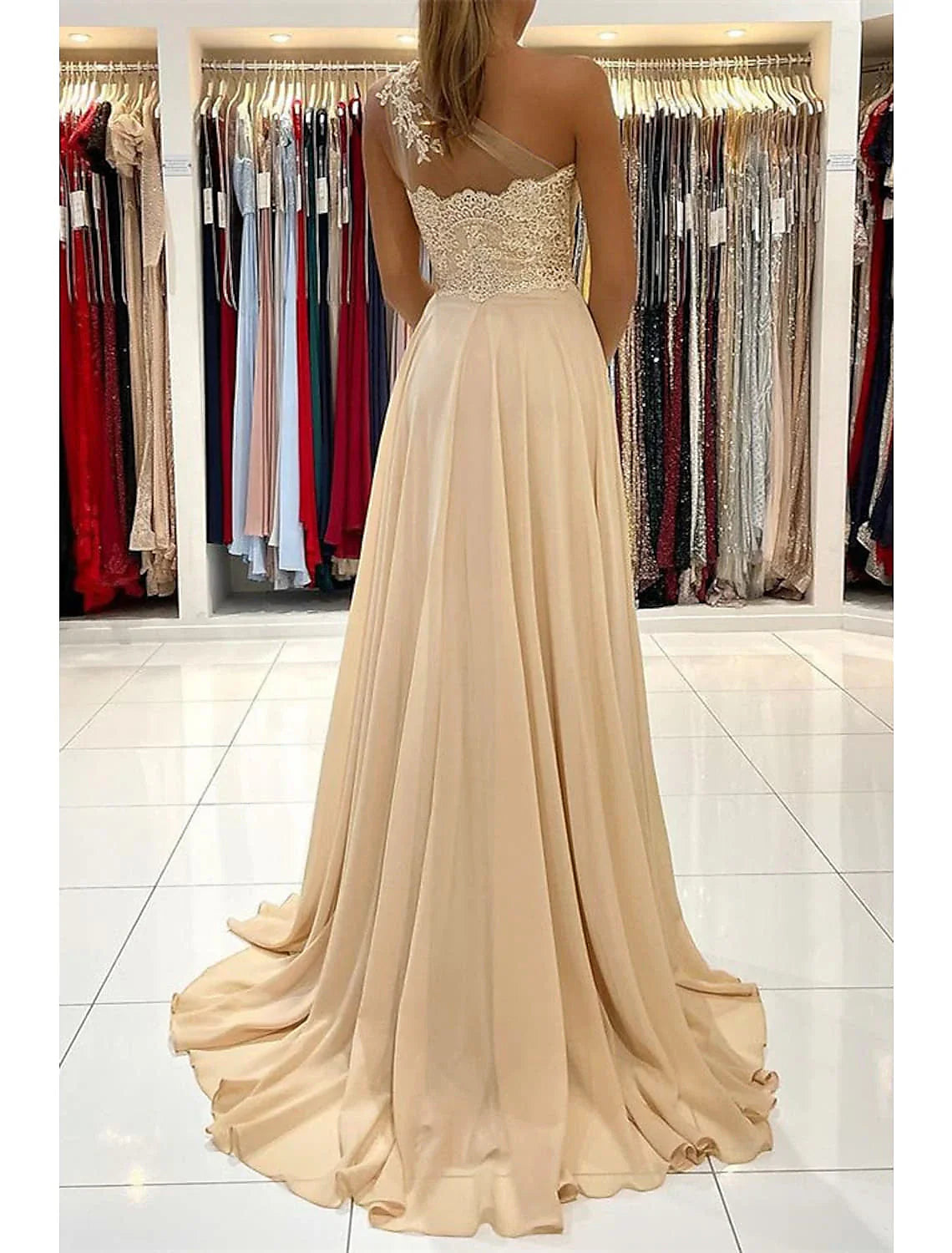 Prom Dresses Sexy Dress Formal Wedding Guest Court Train Sleeveless One Shoulder Chiffon with Slit Appliques simple gentle atmospheric and unique desi Bring summer colors to enhance whiteness