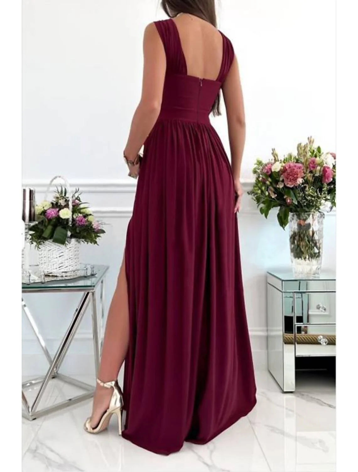 Prom Dresses Sexy Dress Formal Wedding Guest Floor Length Sleeveless Halter Neck Bridesmaid Dress Chiffon with Ruched Slit simple gentle atmospheric and unique desi Bring summer colors to enhance whiteness