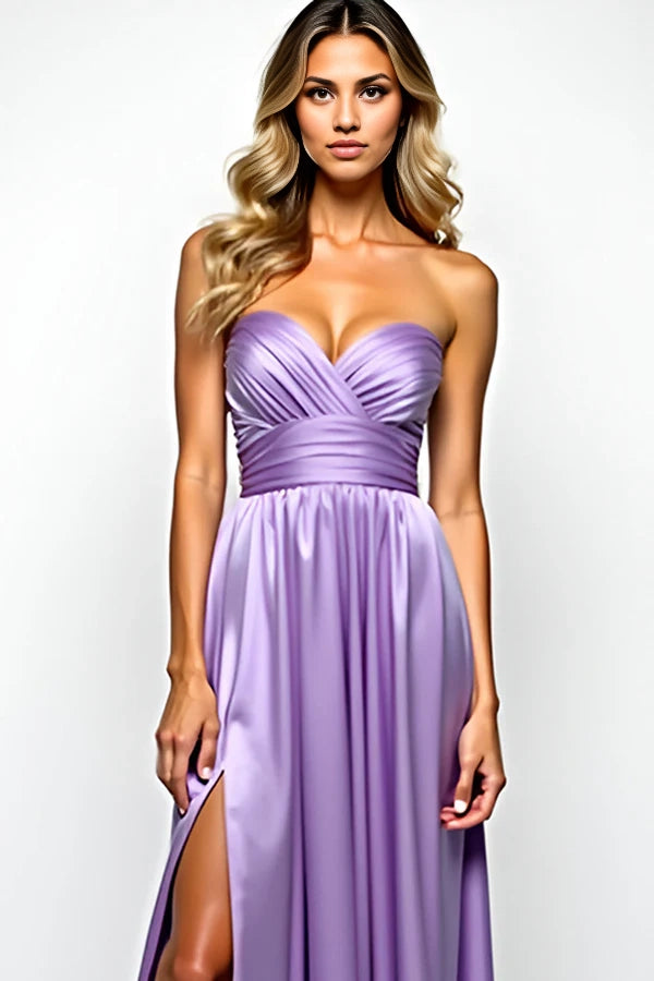 Purple A Line Strapless Prom Dress with Slit simple gentle atmospheric and unique desi Bring summer colors to enhance whiteness