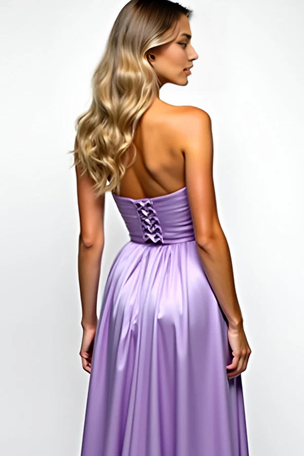 Purple A Line Strapless Prom Dress with Slit simple gentle atmospheric and unique desi Bring summer colors to enhance whiteness
