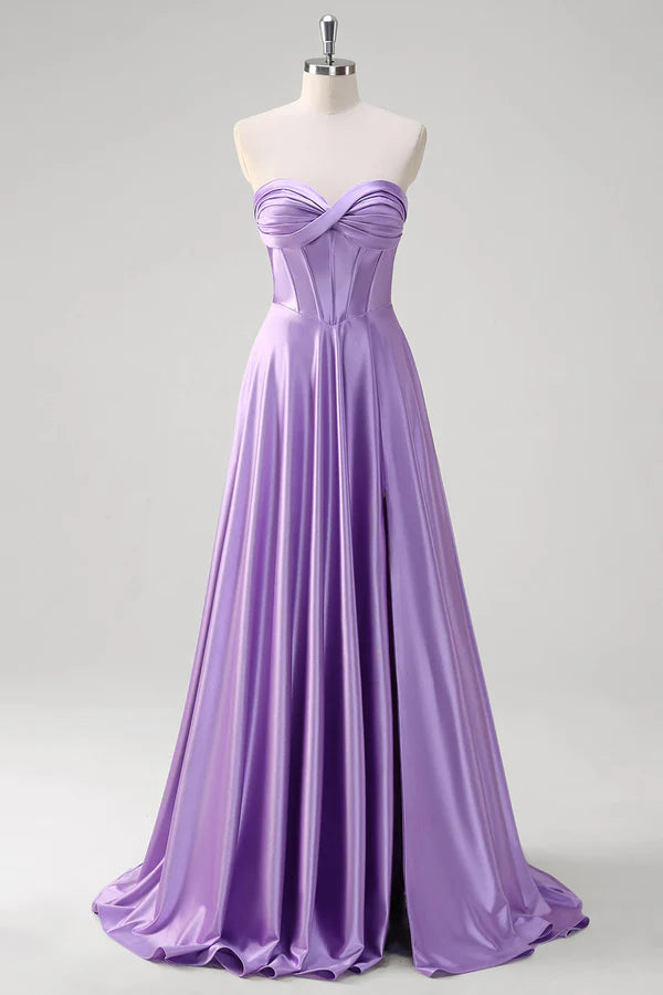 Purple A Line Sweetheart Corset Long Prom Dress simple gentle atmospheric and unique desi