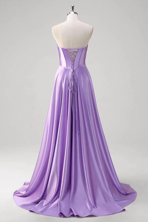 Purple A Line Sweetheart Corset Long Prom Dress simple gentle atmospheric and unique desi