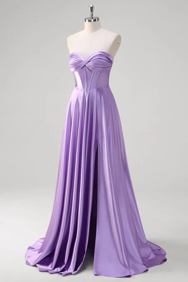 Purple A Line Sweetheart Corset Long Prom Dress simple gentle atmospheric and unique desi