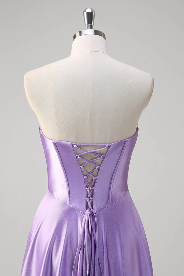 Purple A Line Sweetheart Corset Long Prom Dress simple gentle atmospheric and unique desi