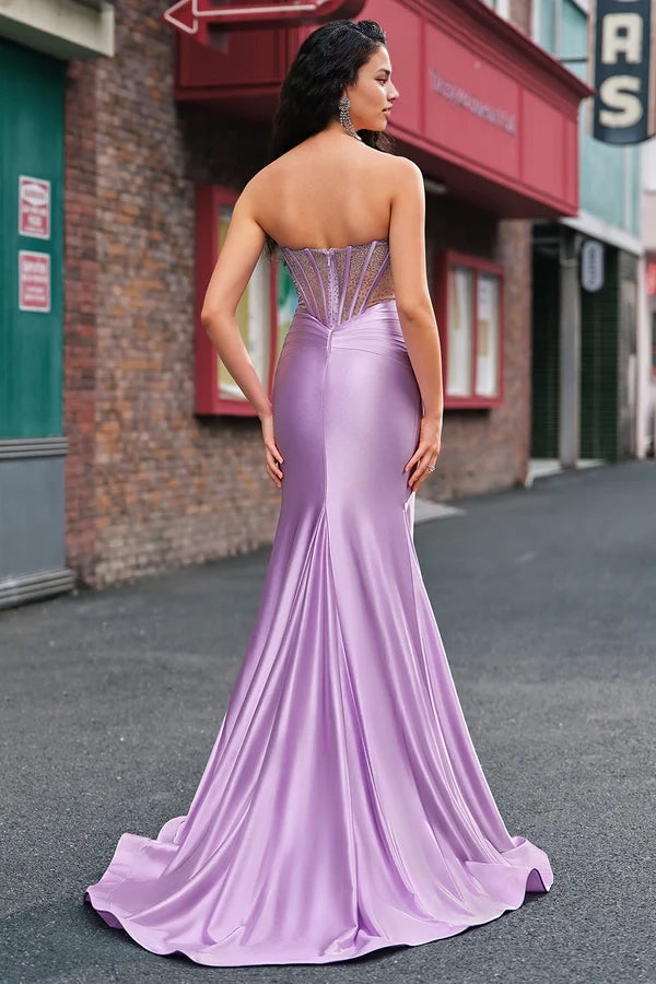 Purple Beaded Mermaid Corset Strapless Long Prom Dress simple gentle atmospheric and unique desi Bring summer colors to enhance whiteness