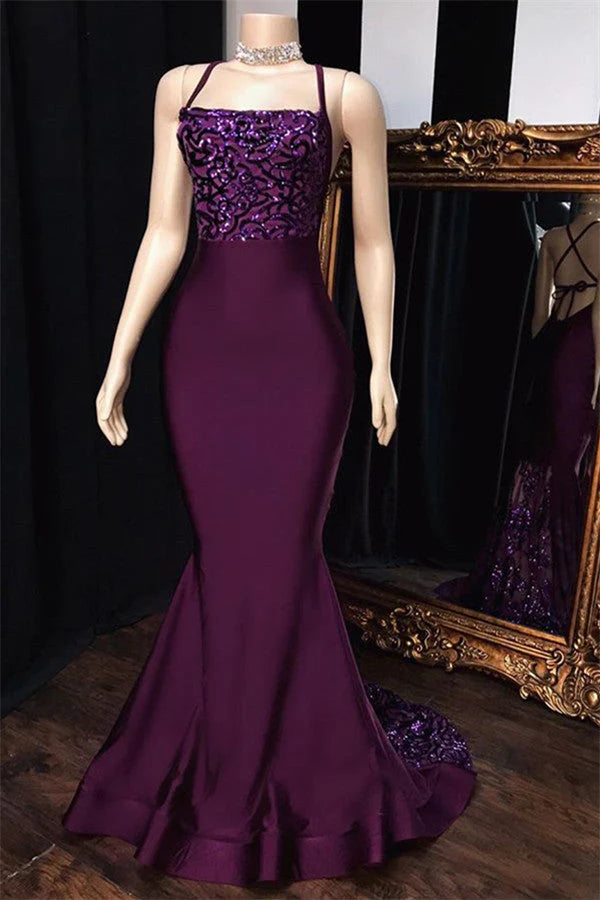 Purple Halter Mermaid Long Prom Dress With Sequins Simple gentle atmospheric and unique design