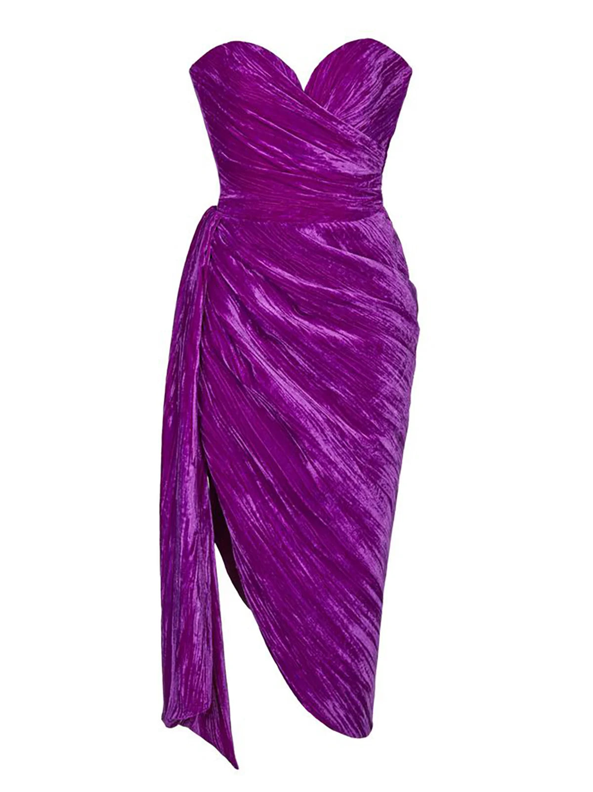 Purple Ruched Strapless Velvet Bustier  Midi Dress simple gentle atmospheric and unique desi Bring summer colors to enhance whiteness