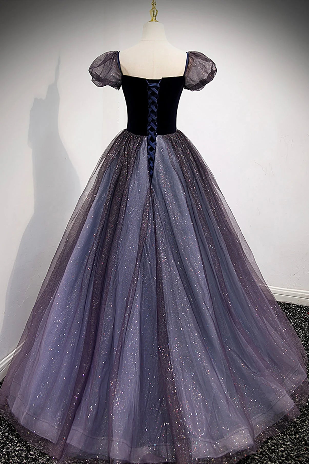 Purple Scoop Tulle Long A-Line Prom Dress Lovely Short Sleeve Evening Dress simple gentle atmospheric and unique desi Bring summer colors to enhance whitenes