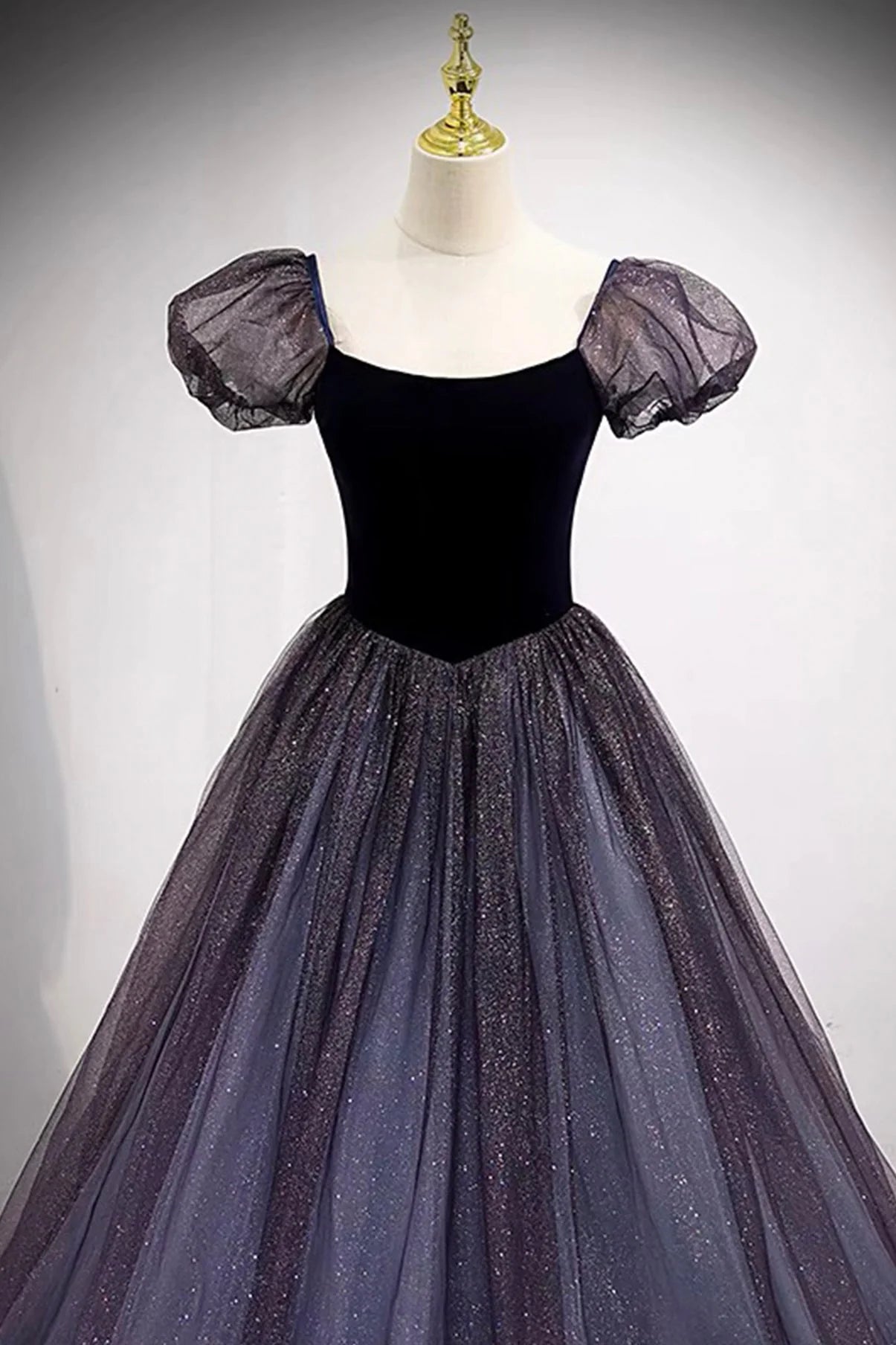 Purple Scoop Tulle Long A-Line Prom Dress Lovely Short Sleeve Evening Dress simple gentle atmospheric and unique desi Bring summer colors to enhance whitenes