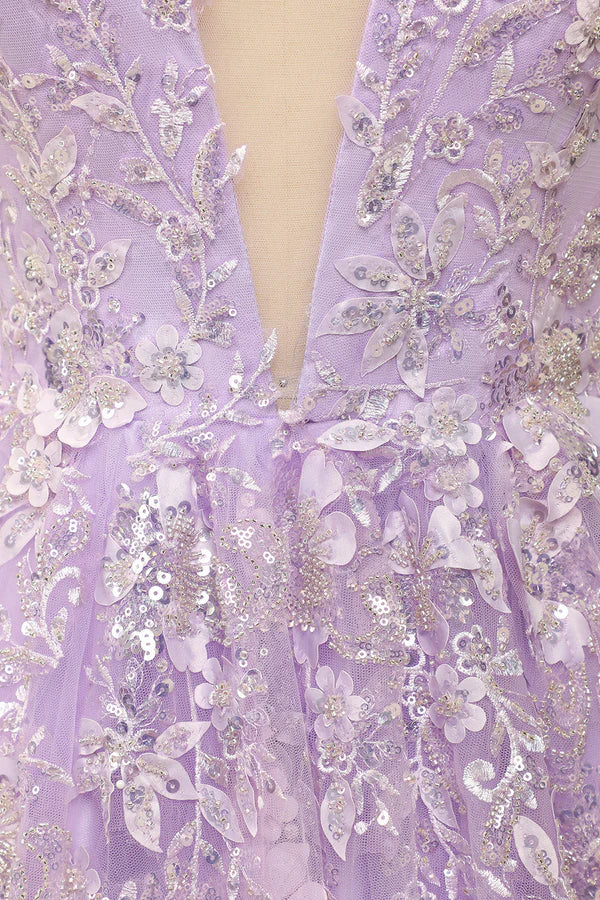 Purple Spaghetti Straps Prom Dress With Appliques Simple gentle atmospheric and unique design
