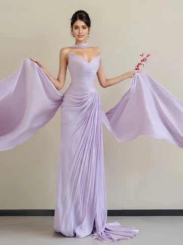Purple Sweetheart A Line Chiffon Prom Dress With Shawl simple gentle atmospheric and unique desi Bring summer colors to enhance whiteness