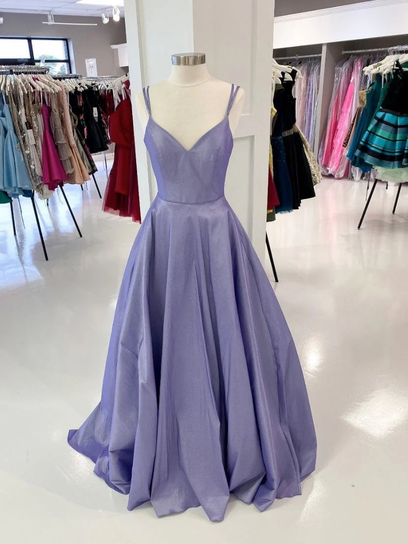 Purple v neck satin long prom dress purple evening dress simple gentle atmospheric and unique desi Bring summer colors to enhance whitenes