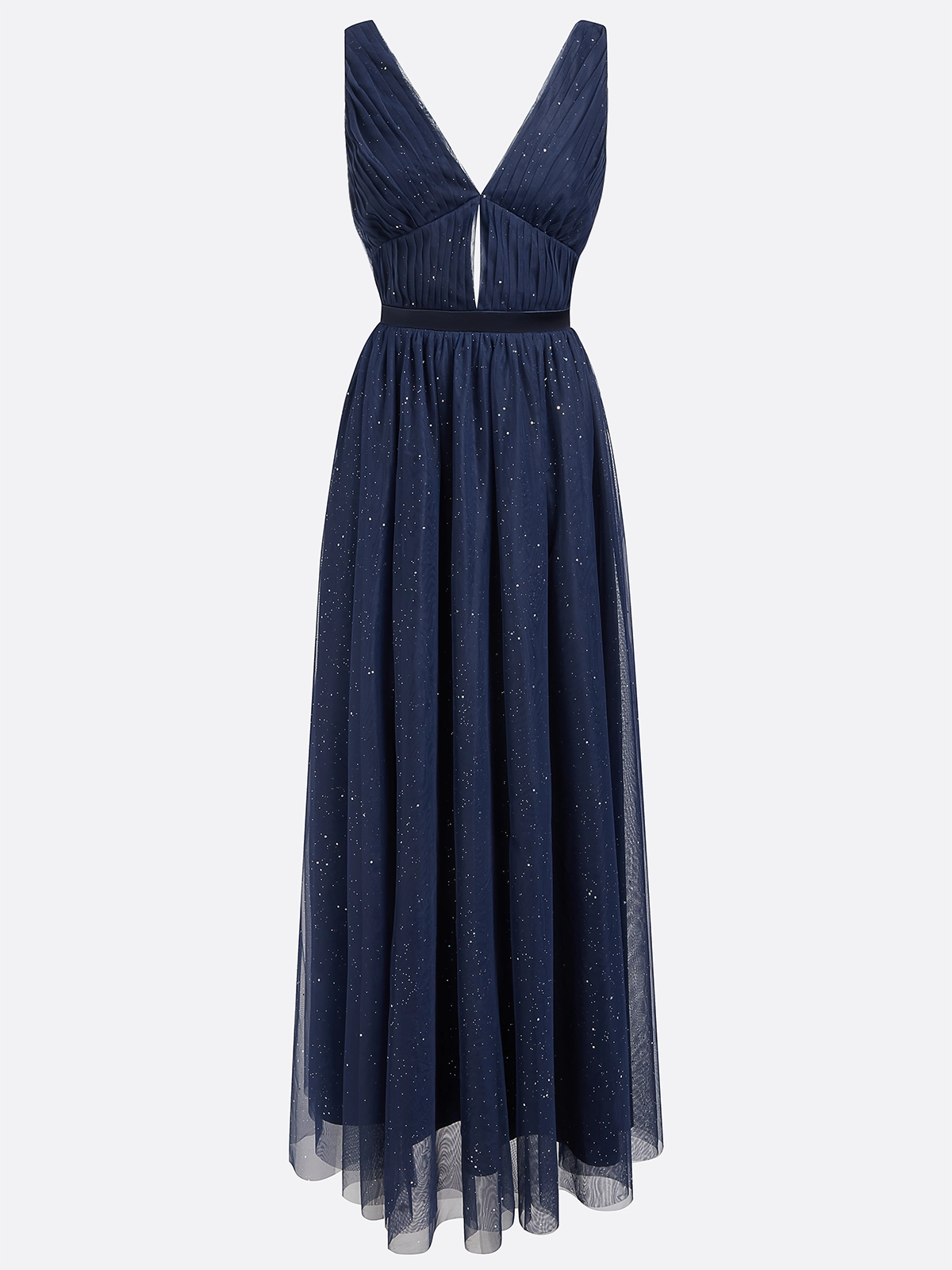 Purplish blue Mesh Slit Hotfix Embellished Classic V Neck Sleeveless A-Line Maxi Dress simple gentle atmospheric and unique desi Bring summer colors to enhance whiteness