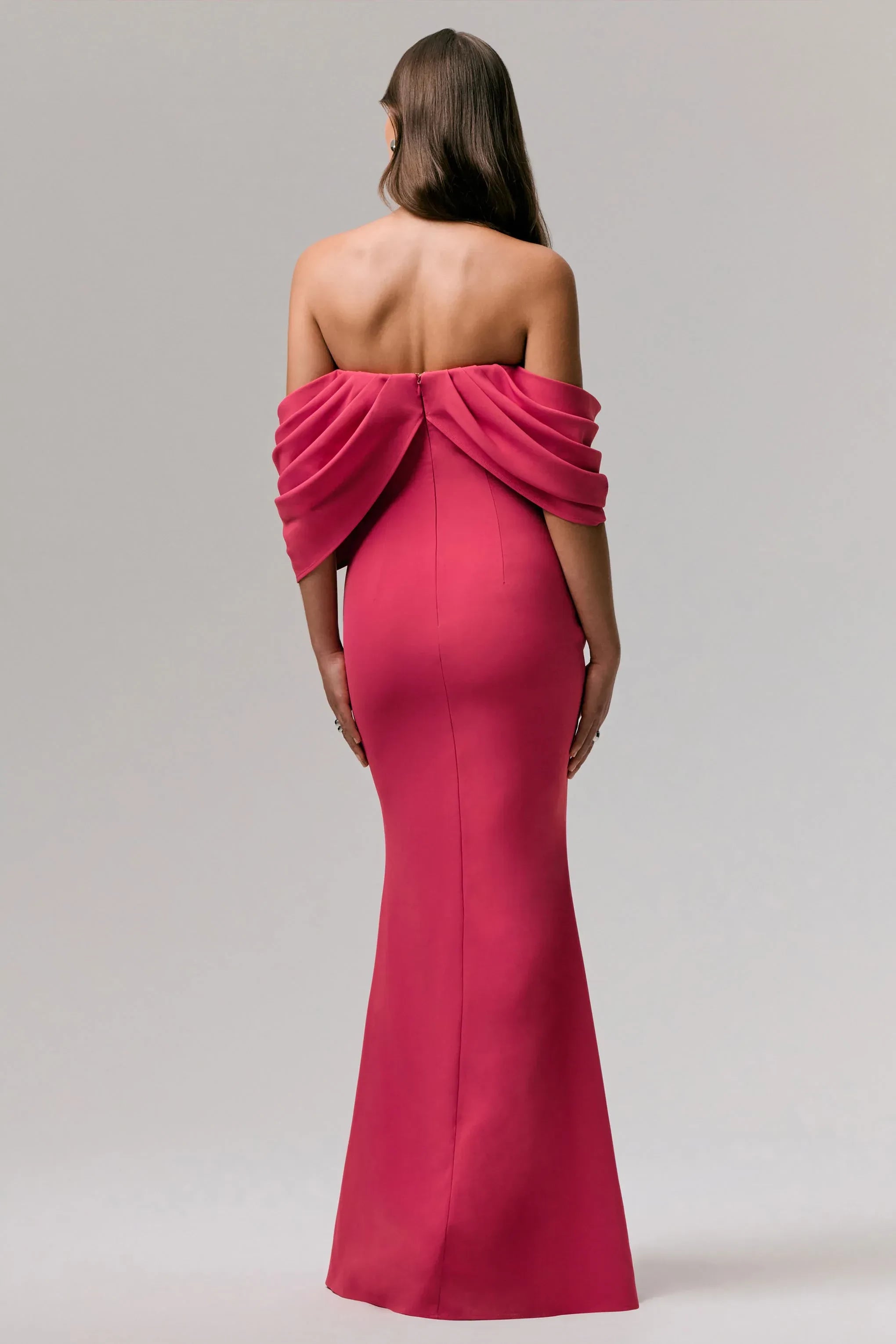 Radiant Mermaid Off Shoulder Draped Sleeve Open Back Floor Length Prom Dress