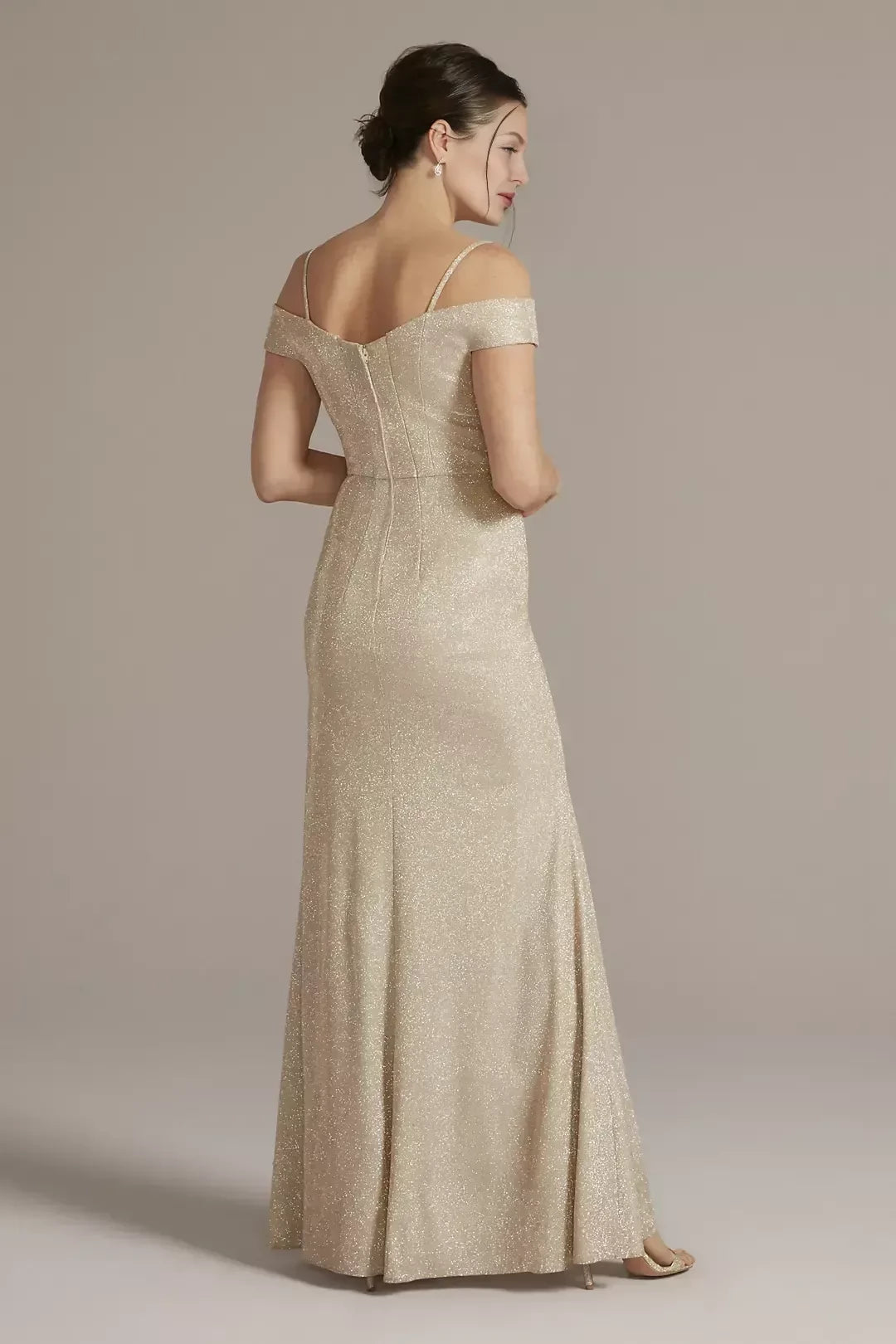 Radiant Mermaid Off Shoulder Short Sleeve Zipper Back Floor Length Mother of the Bride Dress