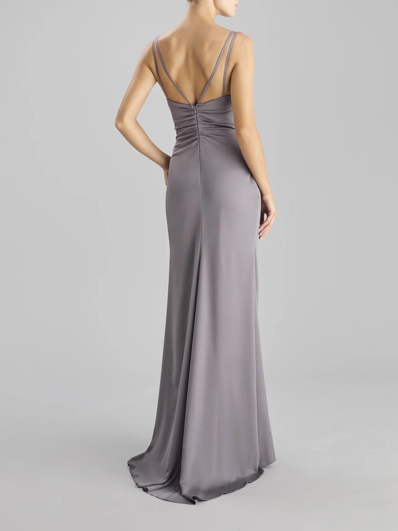 Red Draped V-Neck Maxi Dress with Side Slit Mermaid party dress with V-neck Bridesmaid Dresses