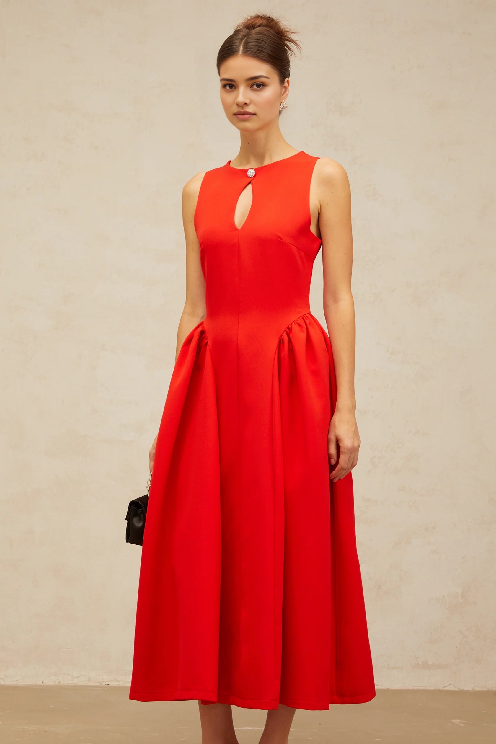 Red Keyhole Neck Sleeveless Midi Dress Narcisse red keyhole sleeveless midi dress Evening Dress