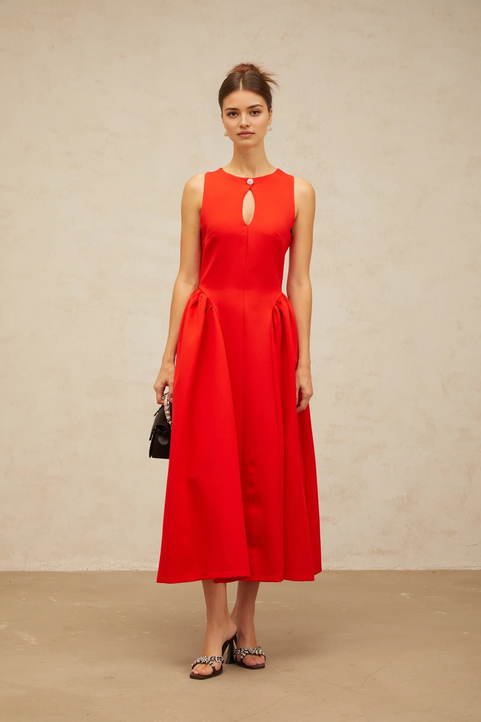 Red Keyhole Neck Sleeveless Midi Dress Narcisse red keyhole sleeveless midi dress Evening Dress