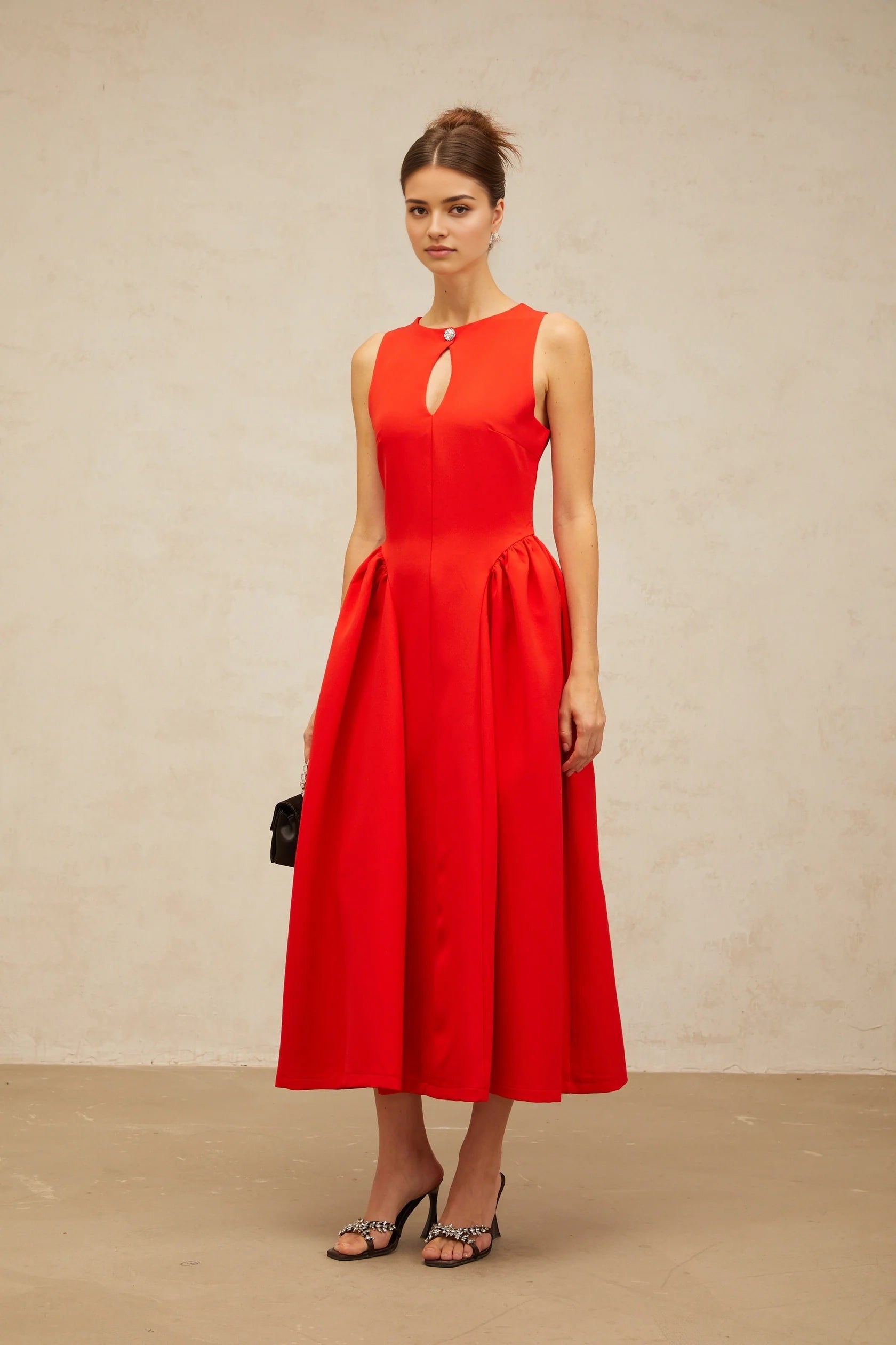 Red Keyhole Neck Sleeveless Midi Dress Narcisse red keyhole sleeveless midi dress Evening Dress
