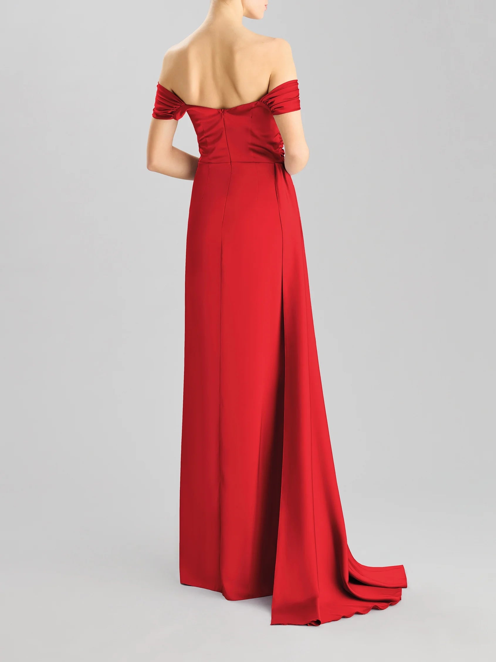 Red Off-Shoulder Maxi Dress with Side Slit Party dress with a wrap-around back Bridesmaid Dresses