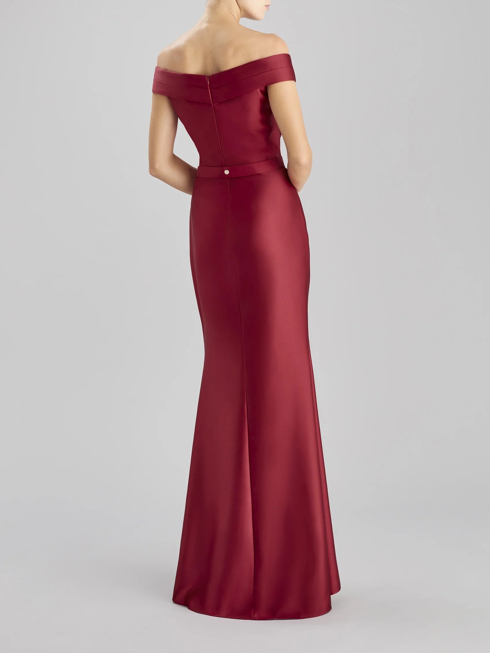 Red One-Shoulder Puff Sleeve Maxi Dress with Side Slit  Mermaid party dress Bridesmaid Dresses