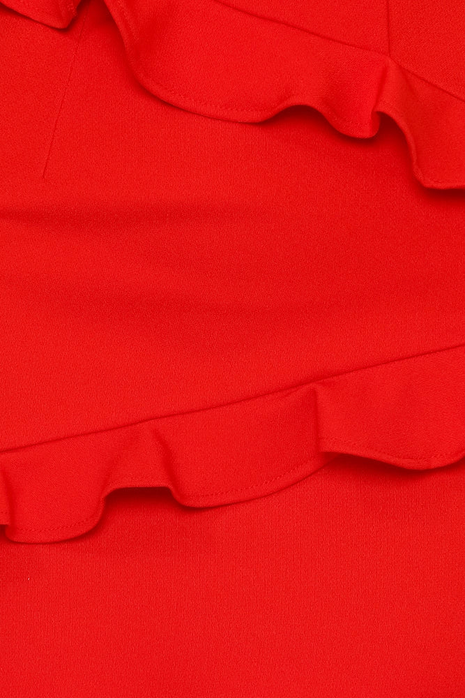 Red Spaghetti Strap Mini Dress with Ruffled Details Ruffled Short Prom Dress