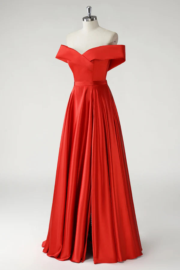 Red A Line Off the Shoulder Ruched Long Prom Dress simple gentle atmospheric and unique desi Bring summer colors to enhance whiteness