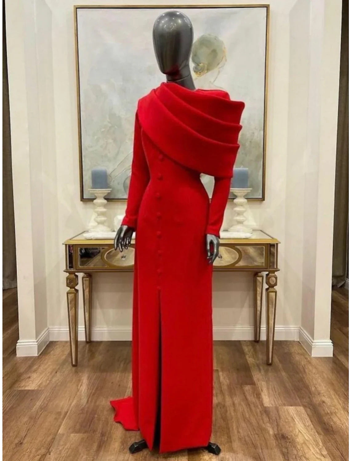 Red Black Christmas Red Green Dress Evening Gown Elegant Cape Dress Formal Fall Sweep / Brush Train Long Sleeve Cowl Neck Stretch Fabric with Buttons Slit simple gentle atmospheric and unique desi Bring summer colors to enhance whiteness
