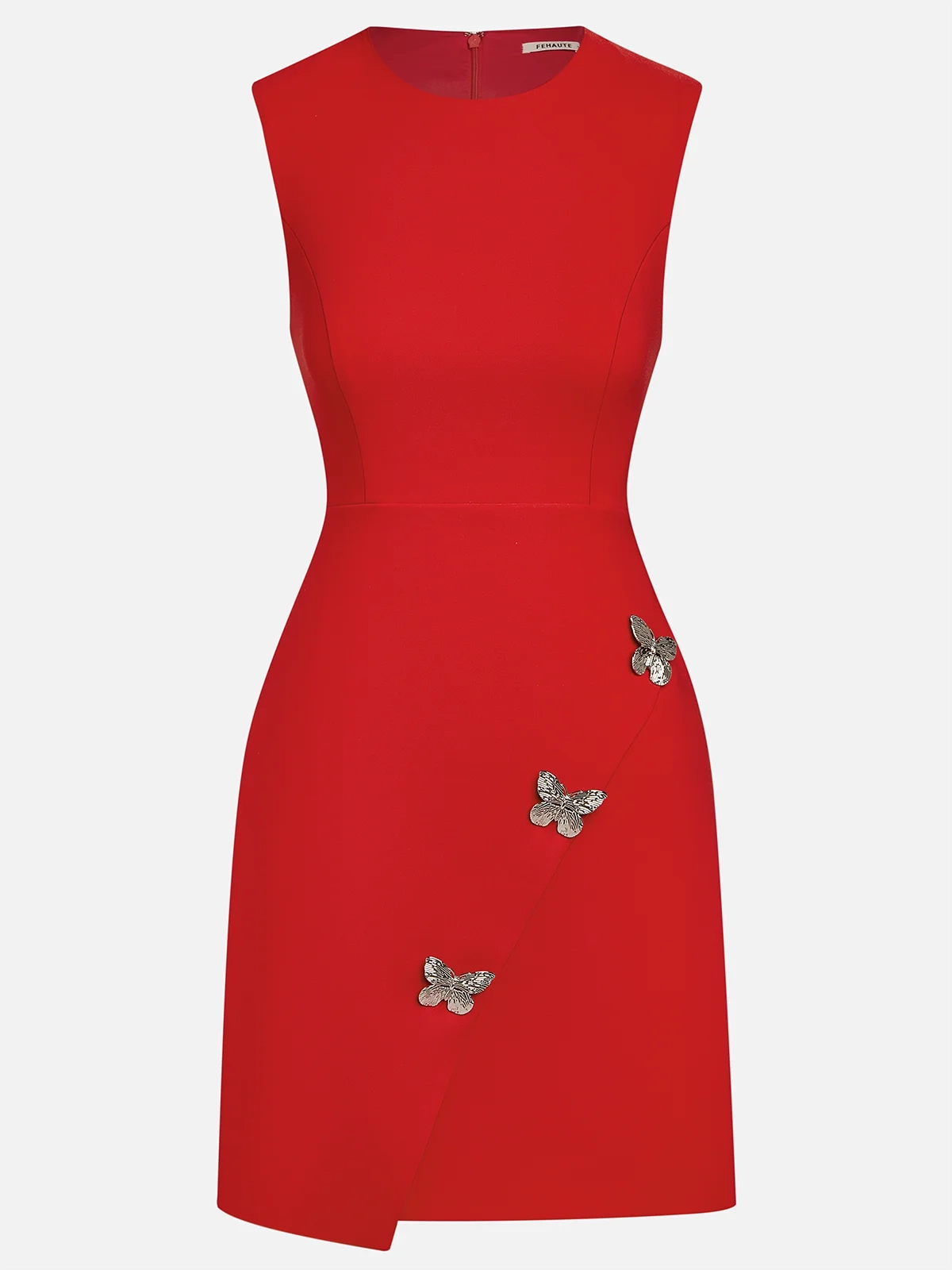 Red Butterfly Classic Crew Neck Sleeveless A-Line Mini Dress simple gentle atmospheric and unique desi Bring summer colors to enhance whiteness