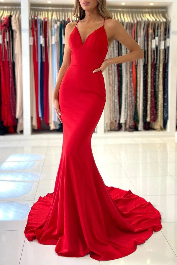 Red Mermaid Prom Dress Spaghetti-Straps Sleeveless Simple gentle atmospheric and unique design