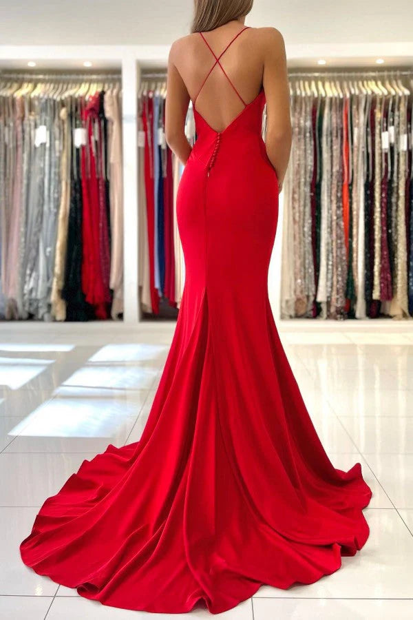 Red Mermaid Prom Dress Spaghetti-Straps Sleeveless Simple gentle atmospheric and unique design