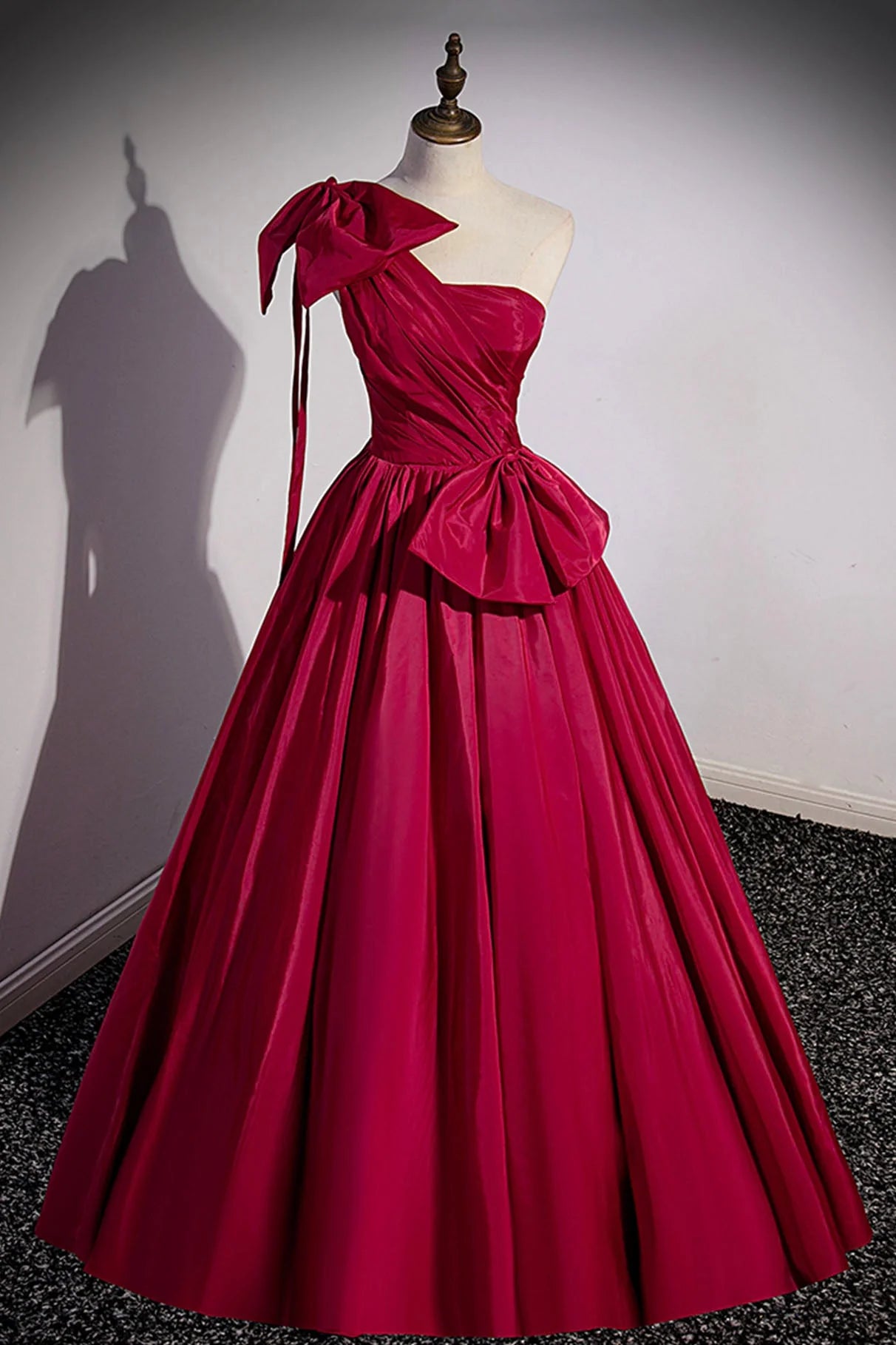 Red One Shoulder Satin Long Prom Dress, A-Line Evening Party Dress simple gentle atmospheric and unique desi Bring summer colors to enhance white