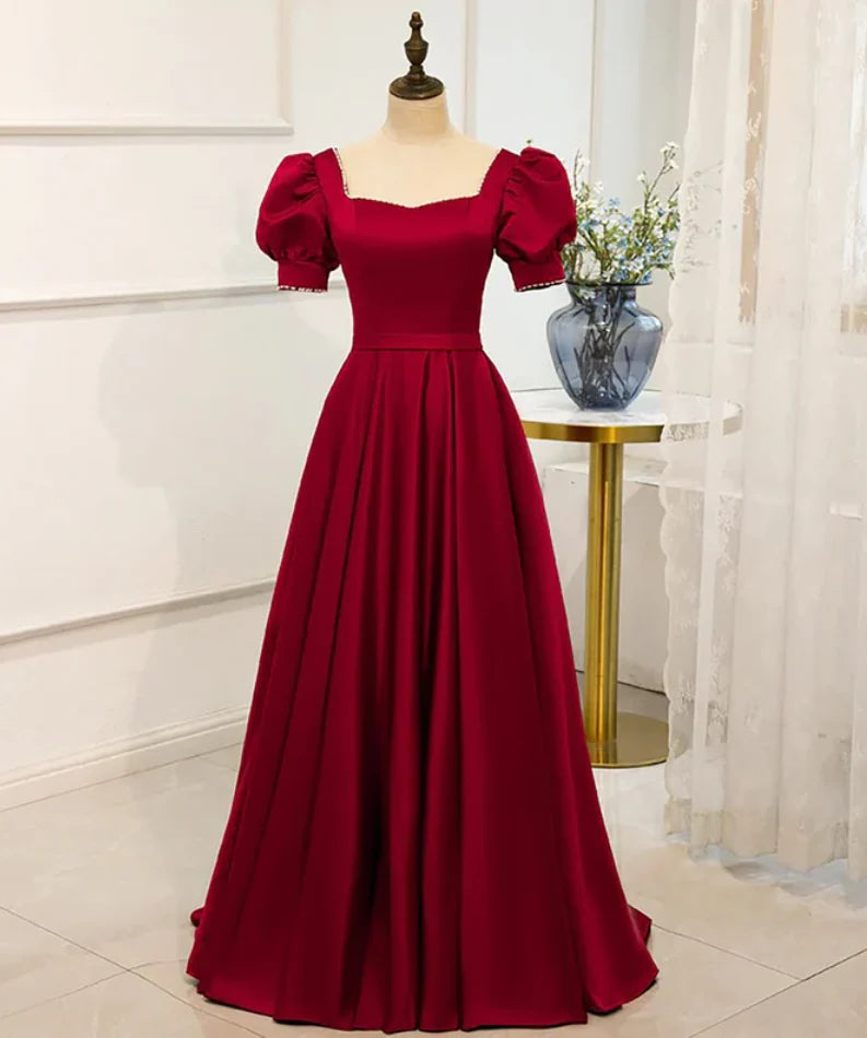 Red Short Sleeve Prom Dress A-line Satin Birthday Dresses simple gentle atmospheric and unique desi Bring summer colors to enhance whiteness