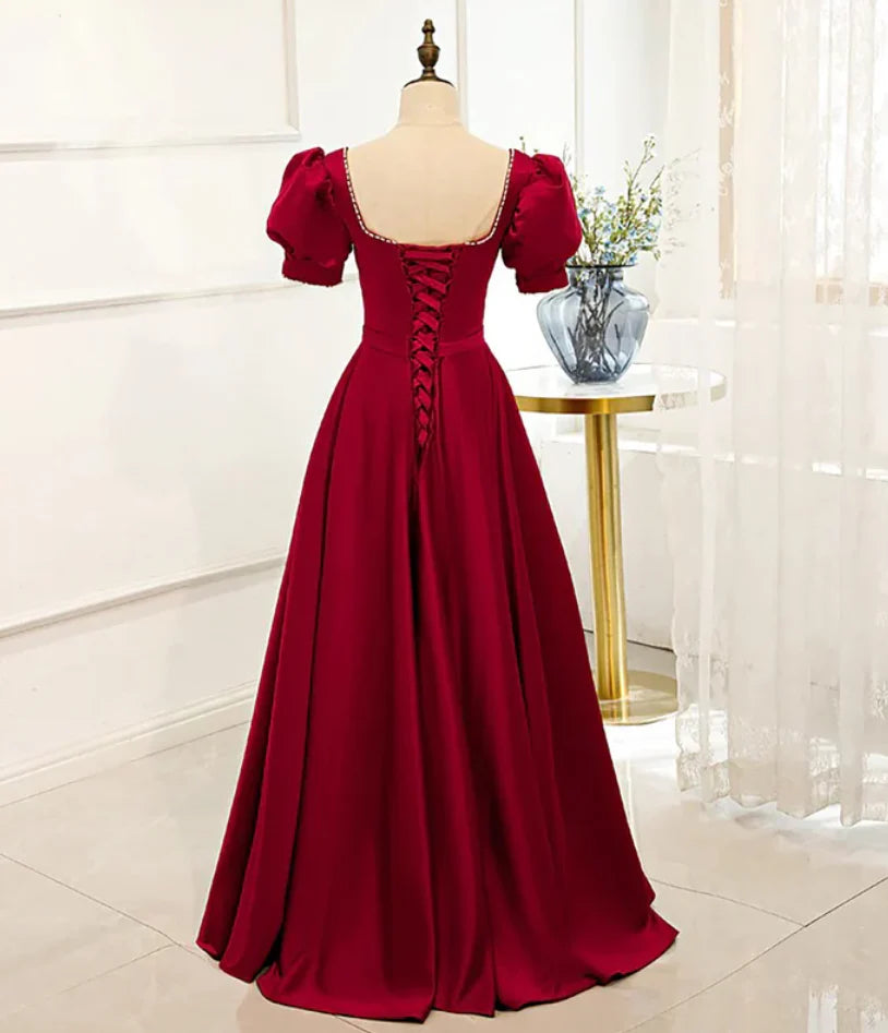 Red Short Sleeve Prom Dress A-line Satin Birthday Dresses simple gentle atmospheric and unique desi Bring summer colors to enhance whiteness
