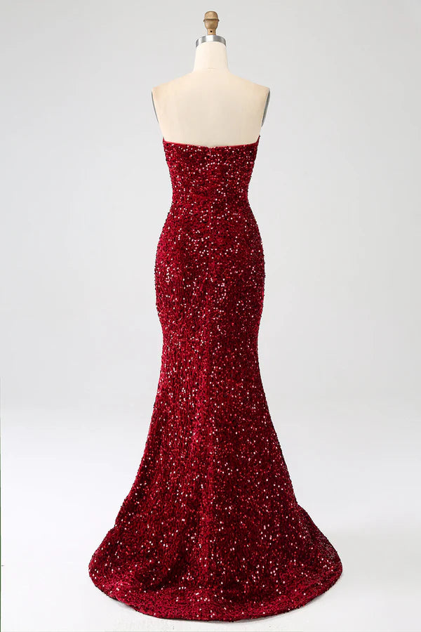 Red Strapless Sequins Long Mermaid Prom Dress With Slit simple gentle atmospheric and unique desi