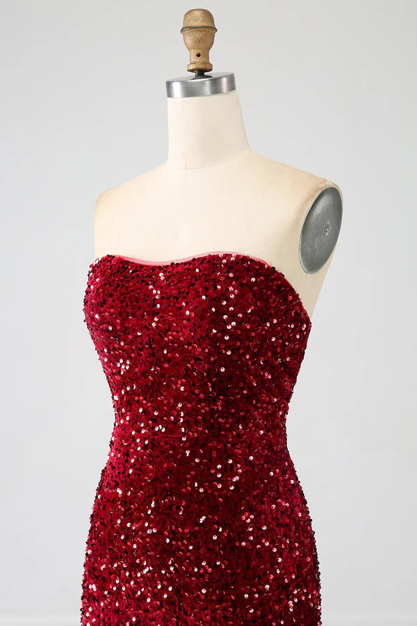 Red Strapless Sequins Long Mermaid Prom Dress With Slit simple gentle atmospheric and unique desi