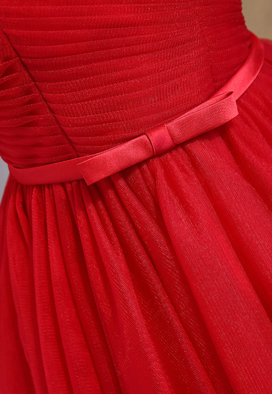 Red Tulle Short Prom Dresses,A-Line Semi Formal Dress simple gentle atmospheric and unique desi Bring summer colors to enhance whiteness