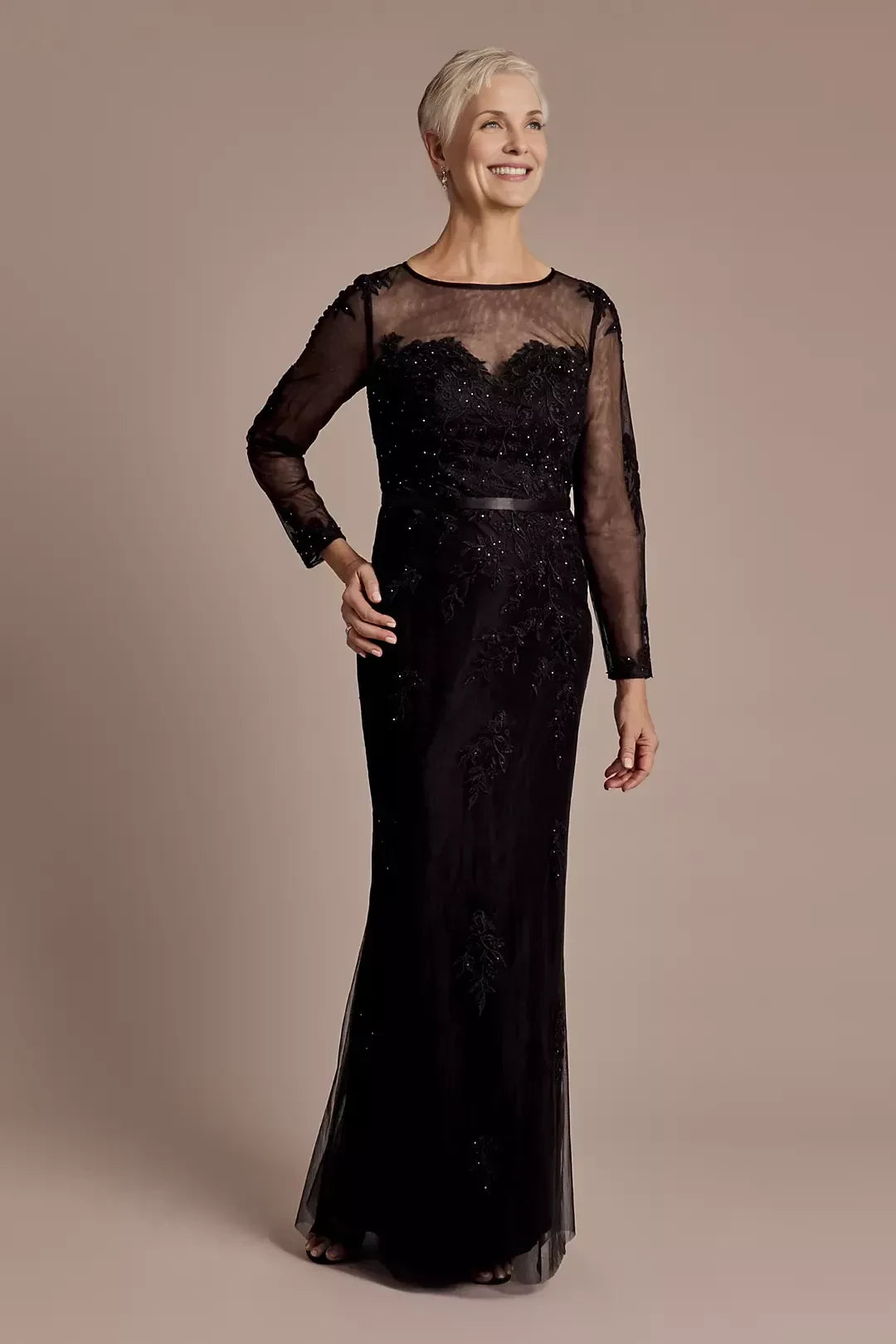 Refined Mermaid Crew Neck Long Sleeve Lace Back Floor Length Mother of the Bride Dress