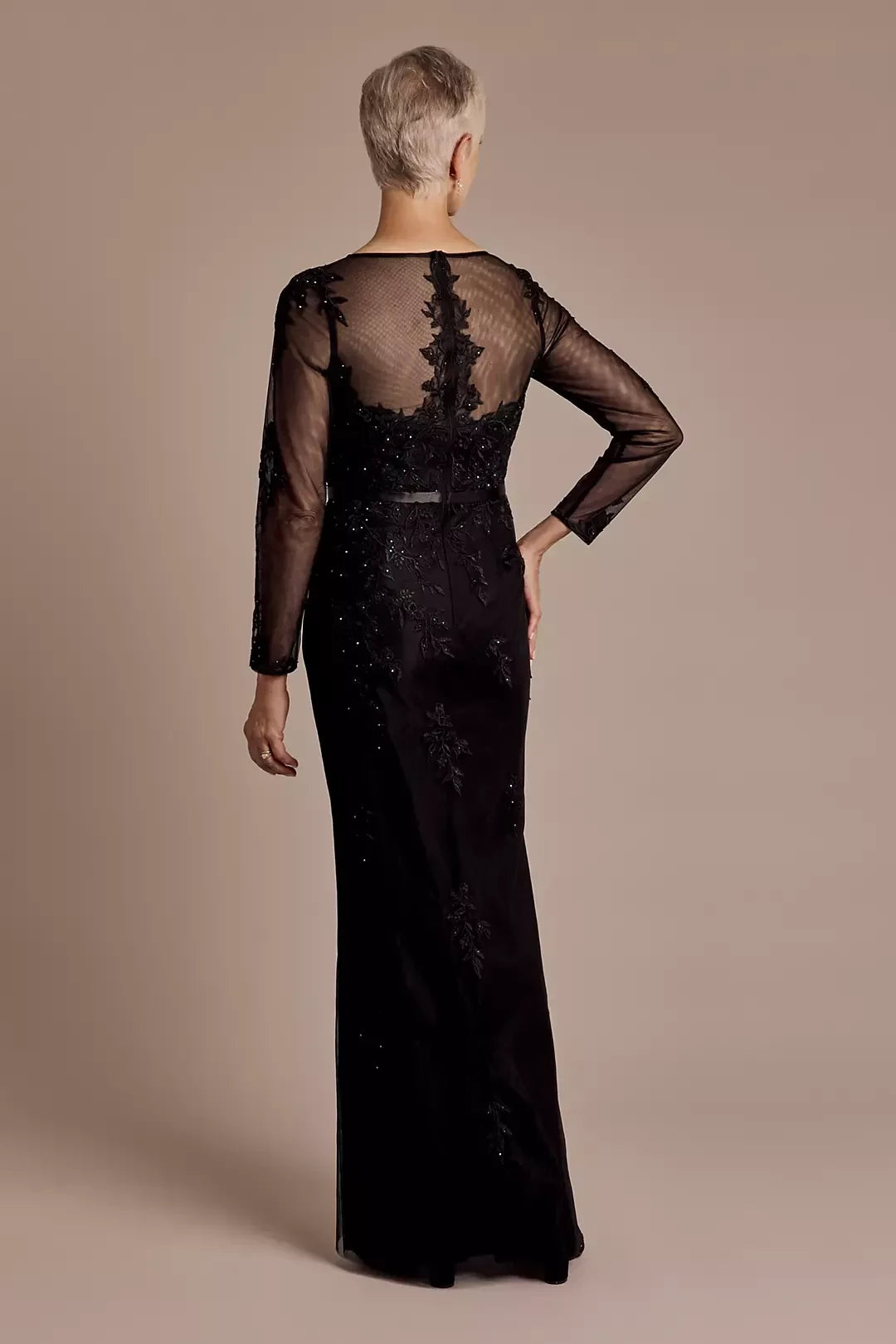 Refined Mermaid Crew Neck Long Sleeve Lace Back Floor Length Mother of the Bride Dress