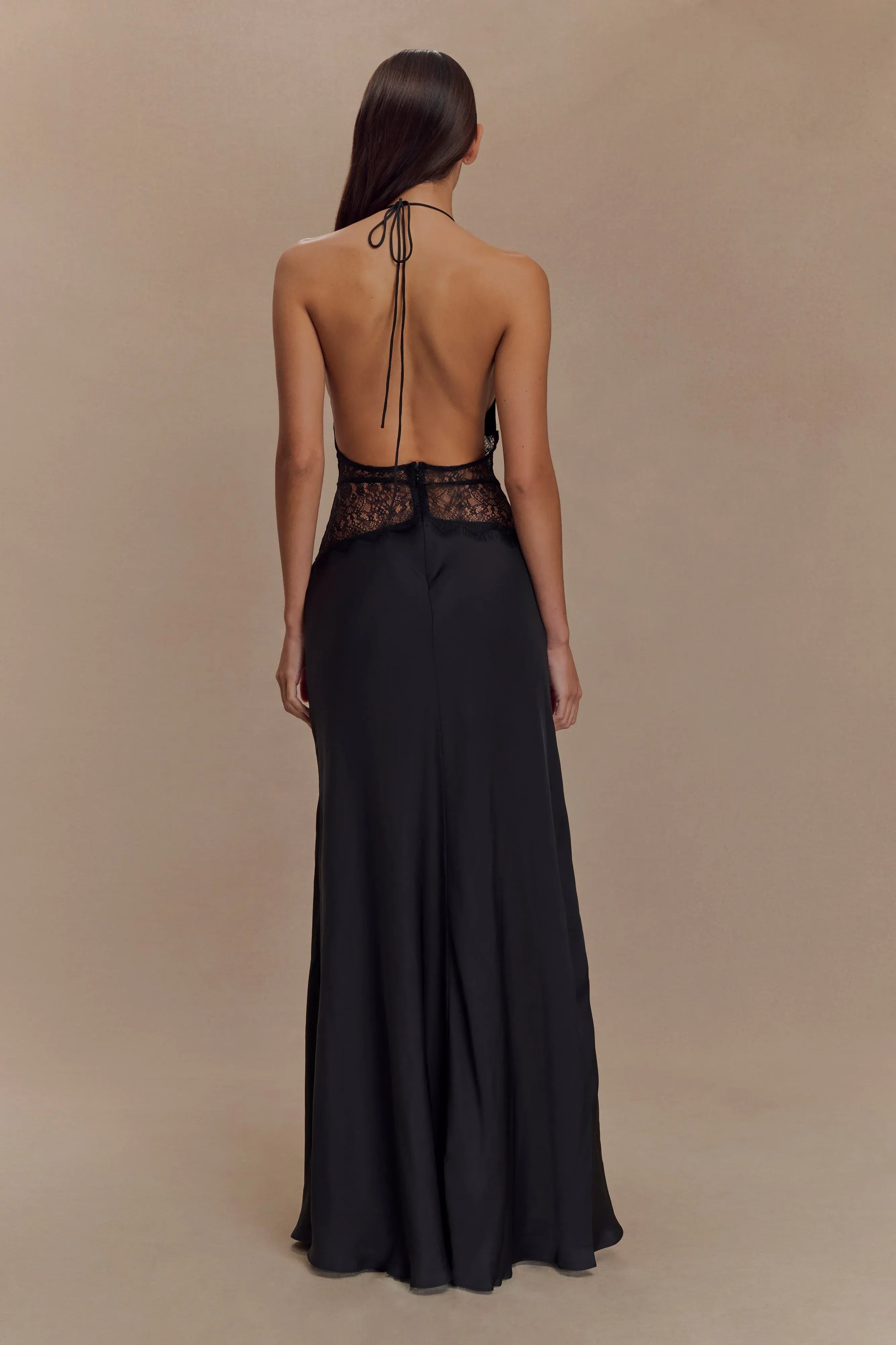 Refined Mermaid Halter Neck Sleeveless Lace Back Floor Length Prom Dress