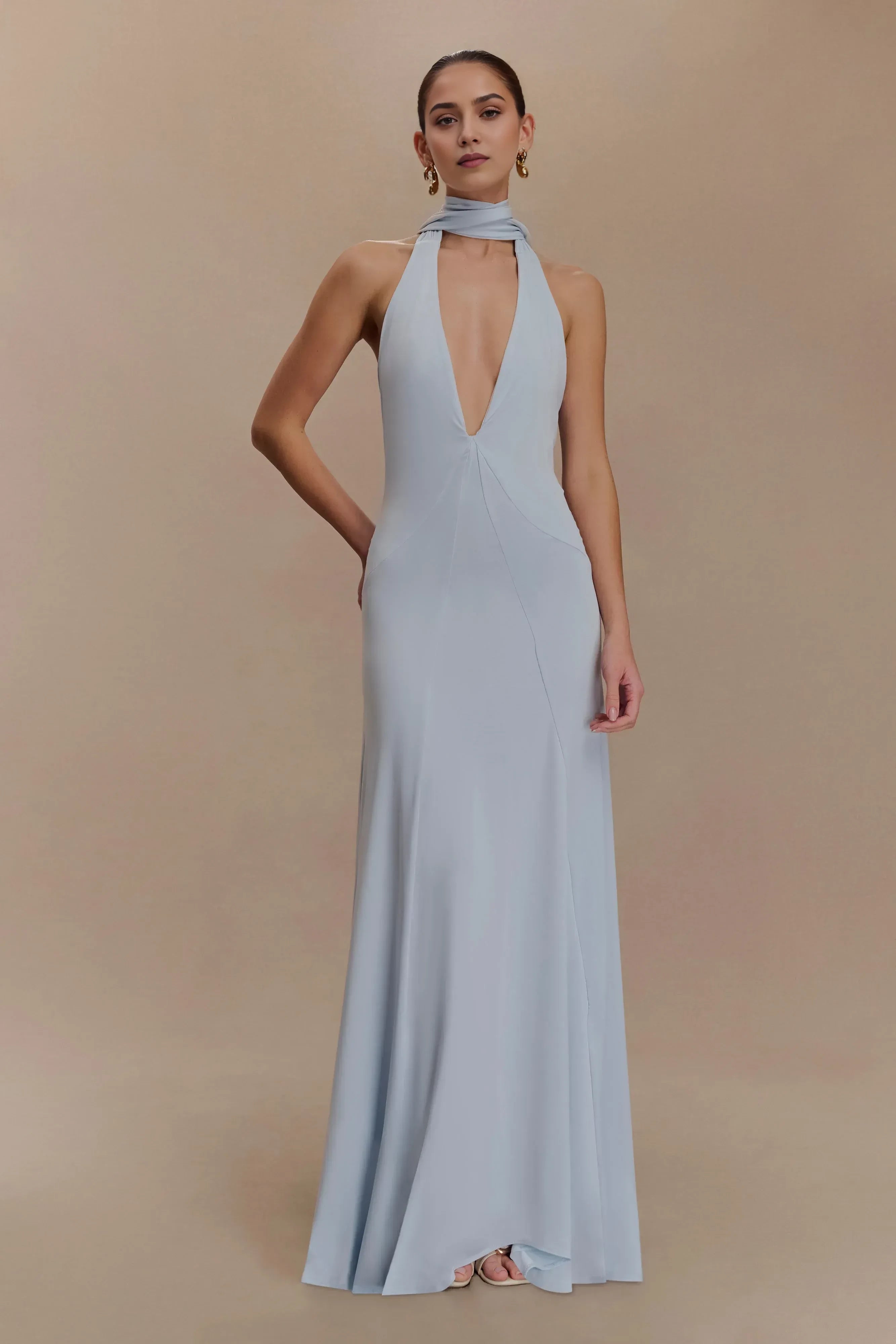 Refined Mermaid Halter Neck Sleeveless Open Back Floor Length Prom Dress