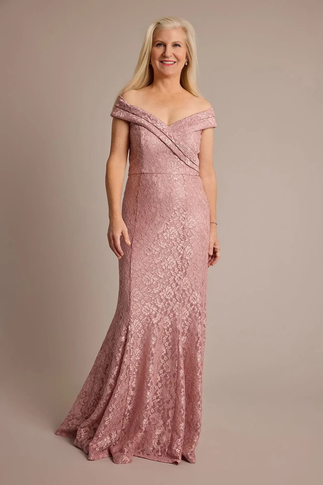 Refined Mermaid Off Shoulder Short Sleeve Lace Back Floor Length Mother of the Bride Dress