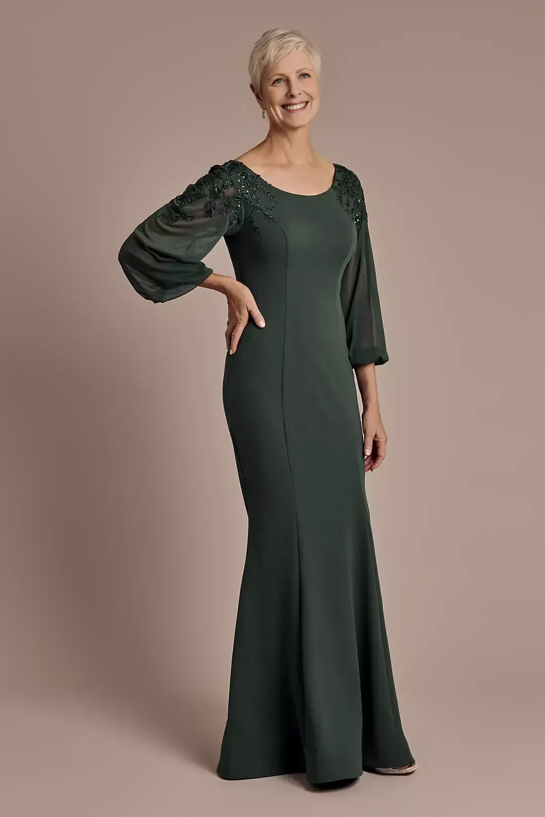 Refined Sheath Boat Neck Bishop Sleeve Lace Back Floor Length Mother of the Bride Dress