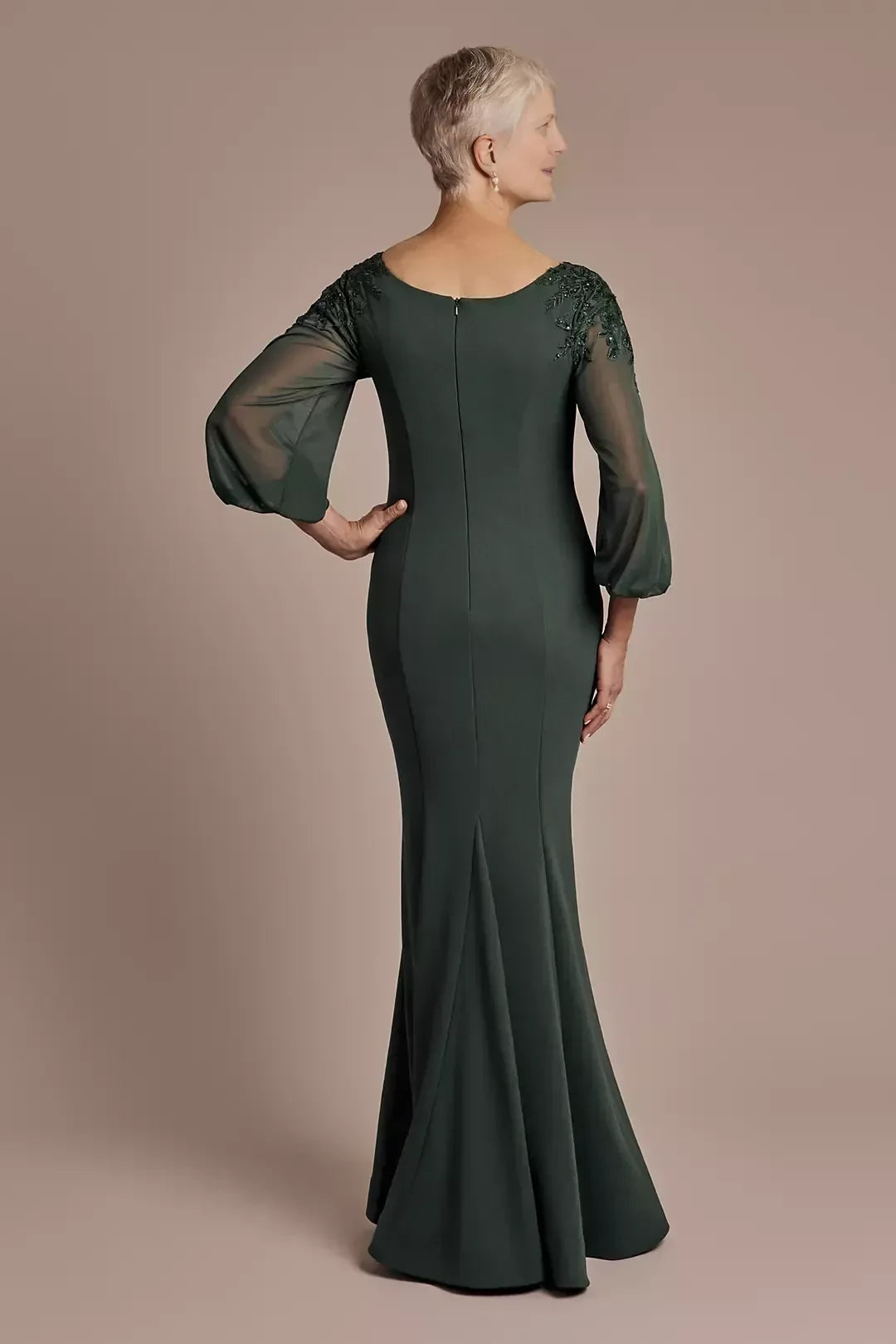 Refined Sheath Boat Neck Bishop Sleeve Lace Back Floor Length Mother of the Bride Dress