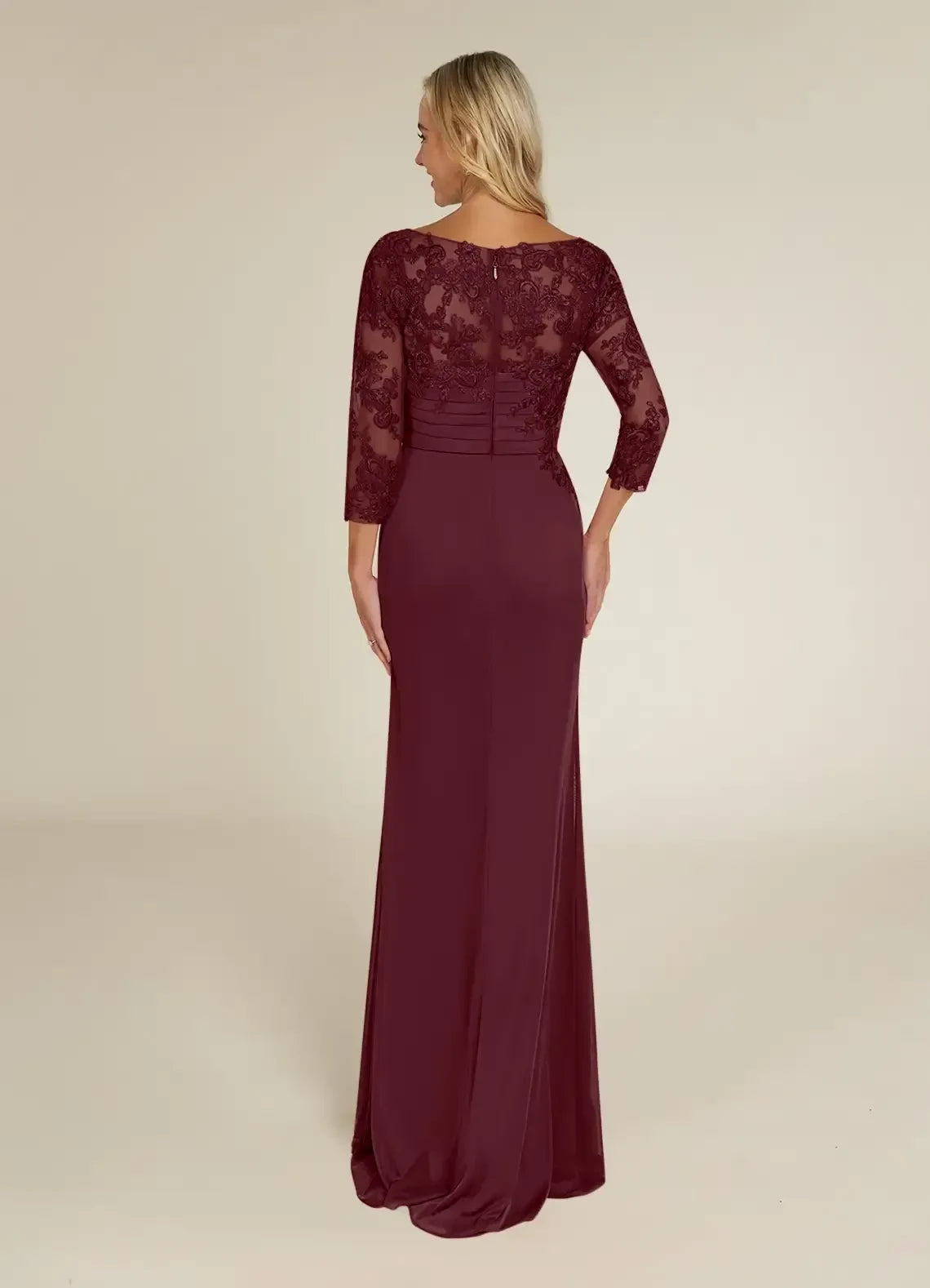 Refined Sheath Boat Neck Three Quarter Sleeve Lace Back Floor Length Mother of the Bride Dress
