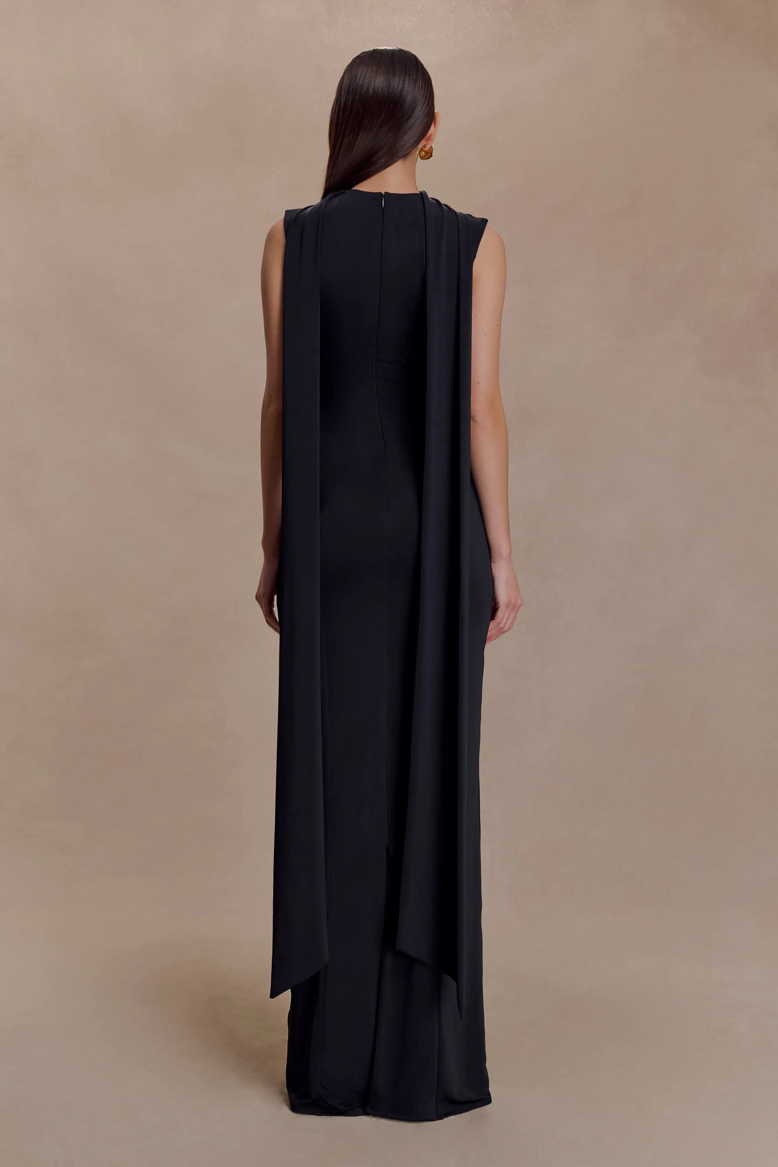 Refined Sheath High Neck Sleeveless Draped Back Floor Length Prom Dress